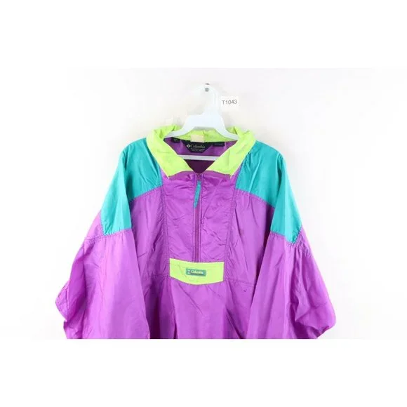 Vintage 80s Columbia Mens XL Distressed Spell Out Color Block Windbreaker Jacket - Picture 2 of 12